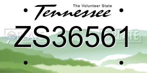 ZS36561 Tennessee License Plate