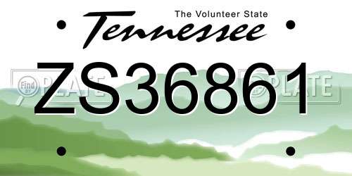 ZS36861 Tennessee License Plate