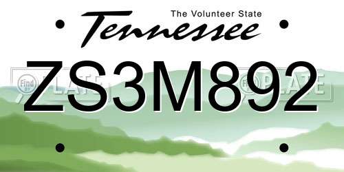 ZS3M892 Tennessee License Plate