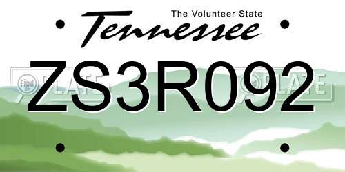 ZS3R092 Tennessee License Plate