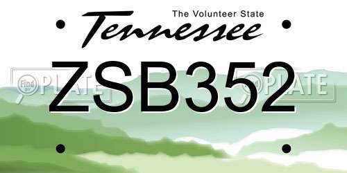 ZSB352 Tennessee License Plate