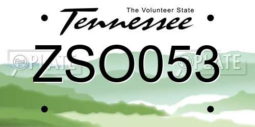 ZSO053 Tennessee License Plate