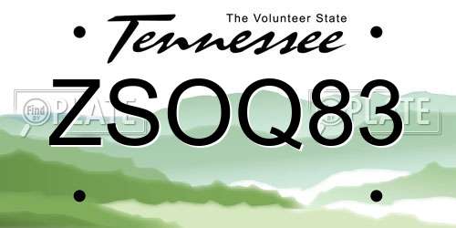 ZSOQ83 Tennessee License Plate