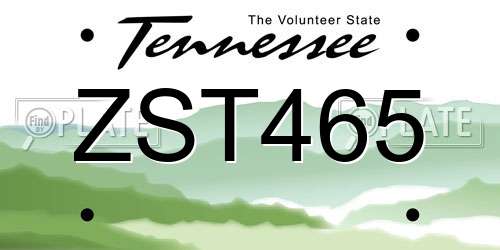 ZST465 Tennessee License Plate