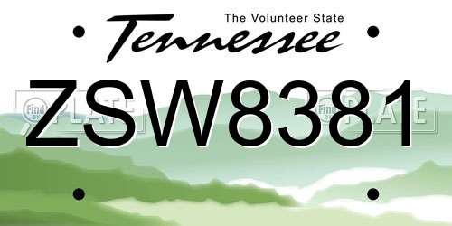 ZSW8381 Tennessee License Plate