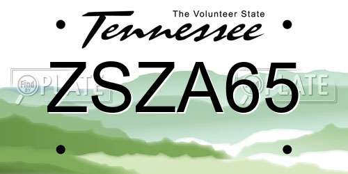 ZSZA65 Tennessee License Plate