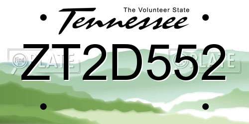 ZT2D552 Tennessee License Plate