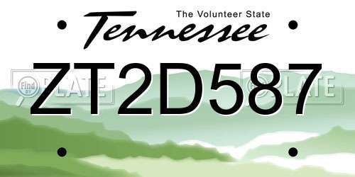 ZT2D587 Tennessee License Plate