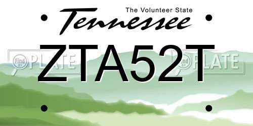 ZTA52T Tennessee License Plate