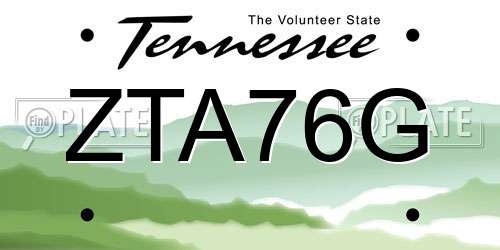 ZTA76G Tennessee License Plate