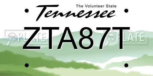 ZTA87T Tennessee License Plate