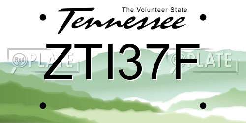 ZTI37F Tennessee License Plate
