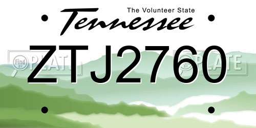 ZTJ2760 Tennessee License Plate