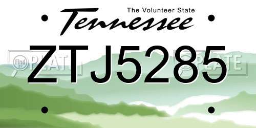 ZTJ5285 Tennessee License Plate