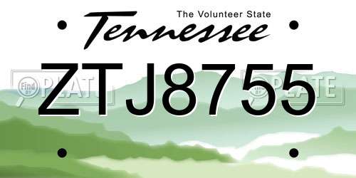ZTJ8755 Tennessee License Plate