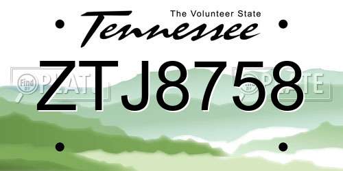 ZTJ8758 Tennessee License Plate