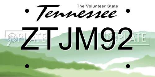 ZTJM92 Tennessee License Plate