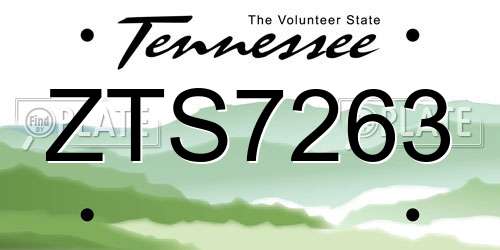 ZTS7263 Tennessee License Plate
