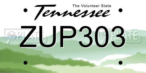 ZUP303 Tennessee License Plate