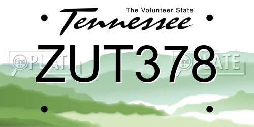 ZUT378 Tennessee License Plate