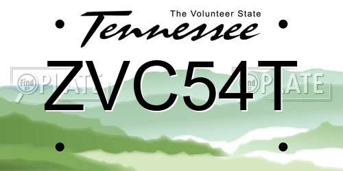 ZVC54T Tennessee License Plate