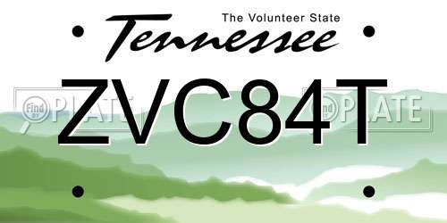 ZVC84T Tennessee License Plate