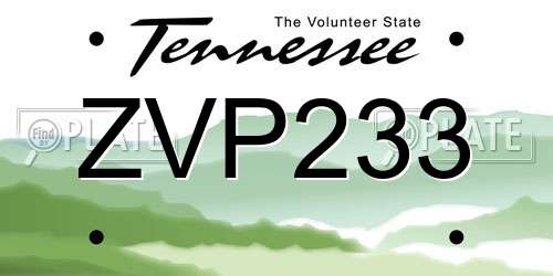 ZVP233 Tennessee License Plate