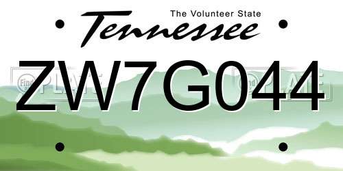 ZW7G044 Tennessee License Plate