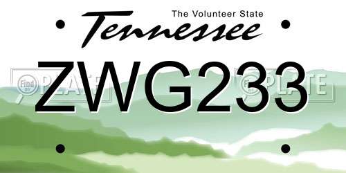 ZWG233 Tennessee License Plate