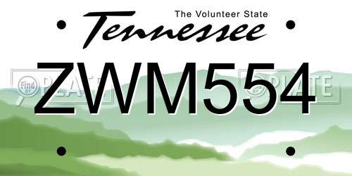 ZWM554 Tennessee License Plate