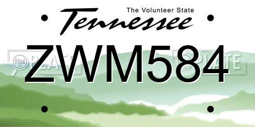 ZWM584 Tennessee License Plate