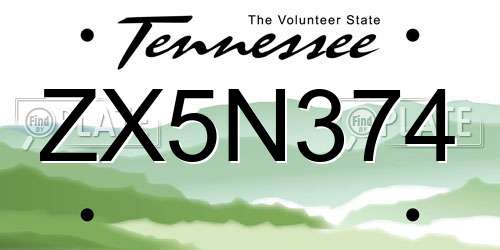 ZX5N374 Tennessee License Plate