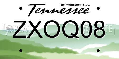 ZXOQ08 Tennessee License Plate
