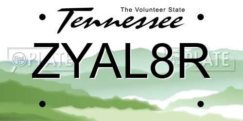 ZYAL8R Tennessee License Plate