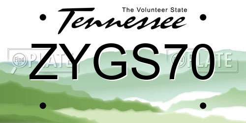 ZYGS70 Tennessee License Plate
