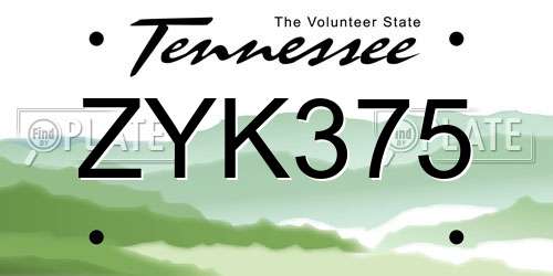 ZYK375 Tennessee License Plate