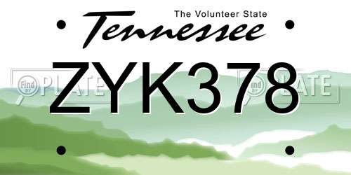 ZYK378 Tennessee License Plate