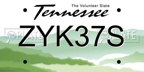 ZYK37S Tennessee License Plate