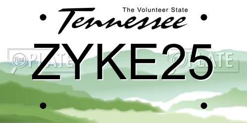 ZYKE25 Tennessee License Plate