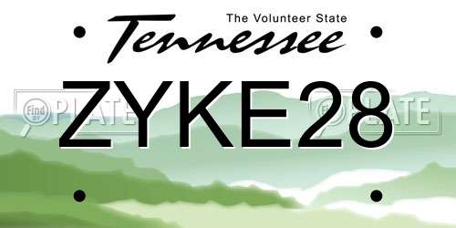 ZYKE28 Tennessee License Plate