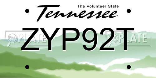 ZYP92T Tennessee License Plate