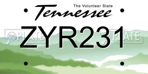 ZYR231 Tennessee License Plate