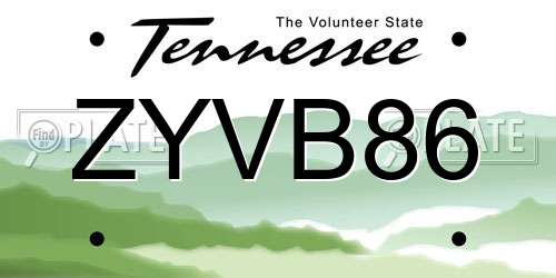 ZYVB86 Tennessee License Plate