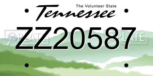 ZZ20587 Tennessee License Plate
