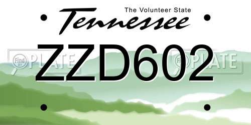 ZZD602 Tennessee License Plate