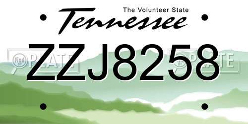 ZZJ8258 Tennessee License Plate