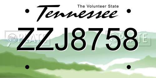 ZZJ8758 Tennessee License Plate