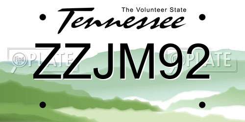 ZZJM92 Tennessee License Plate