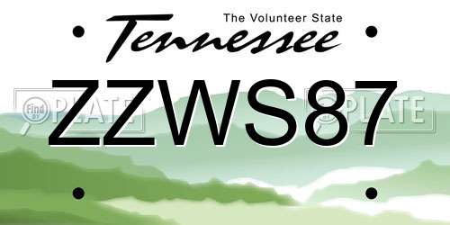 ZZWS87 Tennessee License Plate