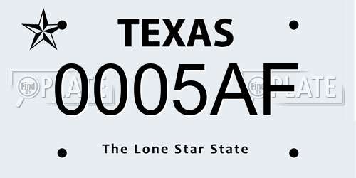 0005AF Texas License Plate